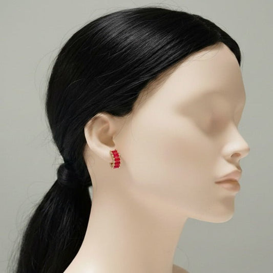 Radiant Red Huggie Hoop Earrings - Stainless steel by Zehnoor | Earrings