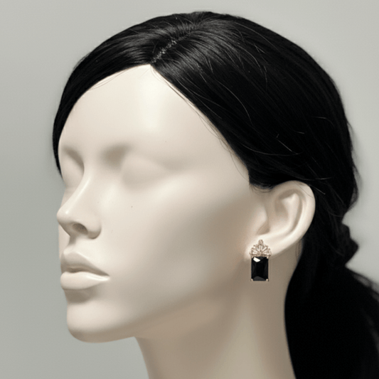 Regal Black Gemstone Stud Earrings - Stainless steel by Zehnoor | Earrings