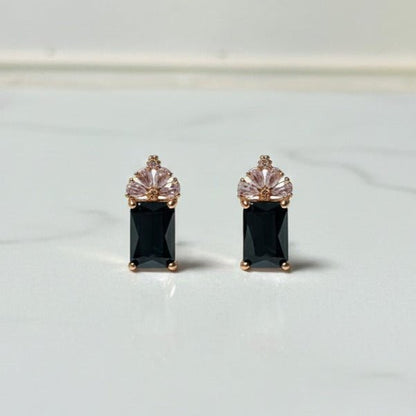 Regal Black Gemstone Stud Earrings - Stainless steel by Zehnoor | Earrings