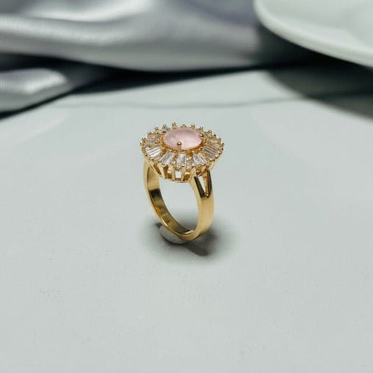 Ring with Pink Gemstone Accents - Stainless steel by Zehnoor | Ring