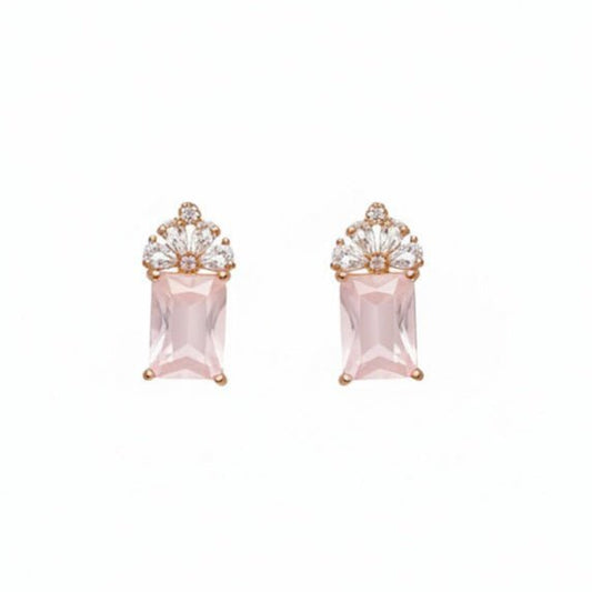 Rose Emerald - Cut Rose Quartz Stud Earrings - Stainless steel & Tarnish Free by Zehnoor | Earrings