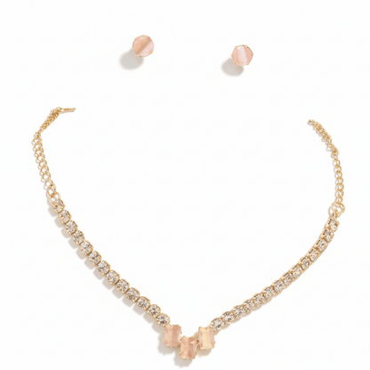 Rose Quartz & Dainty Necklace & Earring Set - Stainless steel & Tarnish Free by Zehnoor | Necklace Set