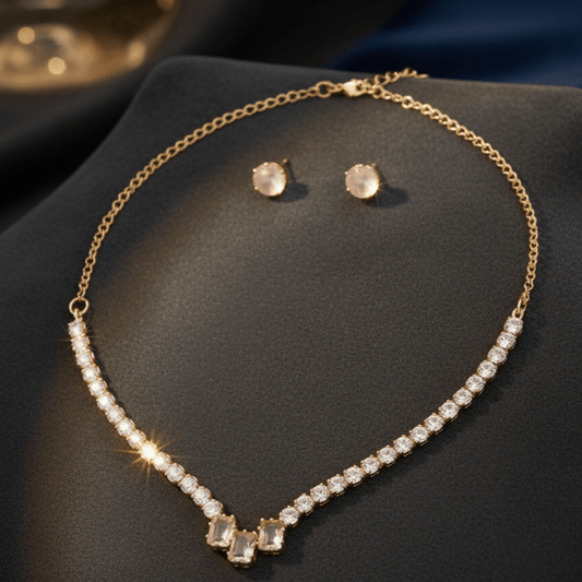 Rose Quartz & Dainty Necklace & Earring Set - Stainless steel & Tarnish Free by Zehnoor | Necklace Set