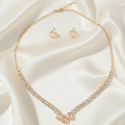 Rose Quartz & Dainty Necklace & Earring Set - Stainless steel & Tarnish Free by Zehnoor | Necklace Set