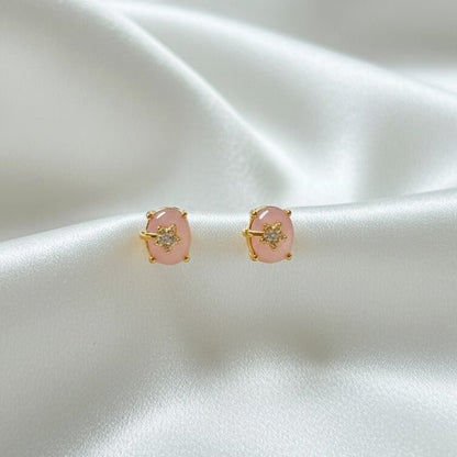 Rose Quartz Starburst Stud Earrings - Stainless steel by Zehnoor | Earrings