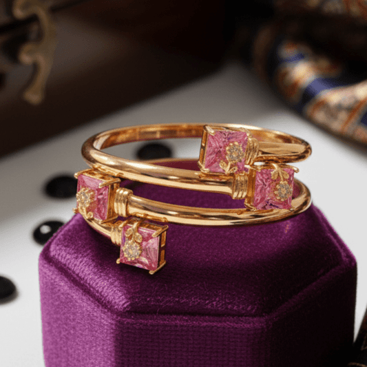 Rose Quartz & Twist Bangle Bracelet - Stainless steel by Zehnoor | Bangles