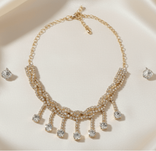 Sparkling Rhinestone and Choker Necklace Set with Stud Earrings - Stainless steel & Tarnish Free by Zehnoor | Necklace Set
