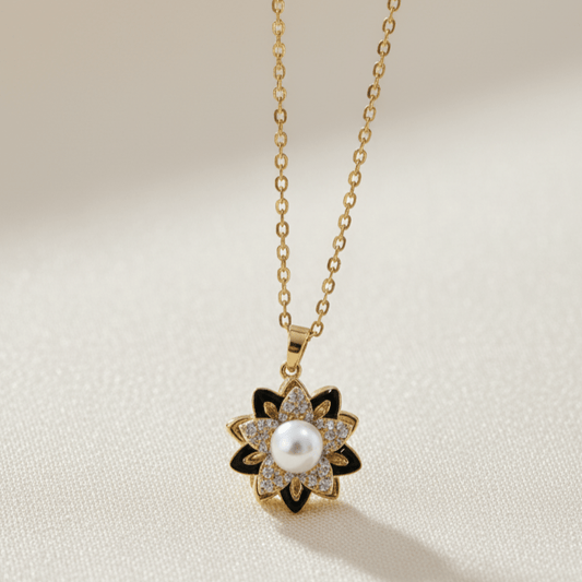 Starburst Pearl Flower Necklace - Stainless steel & Tarnish Free by Zehnoor | Locket