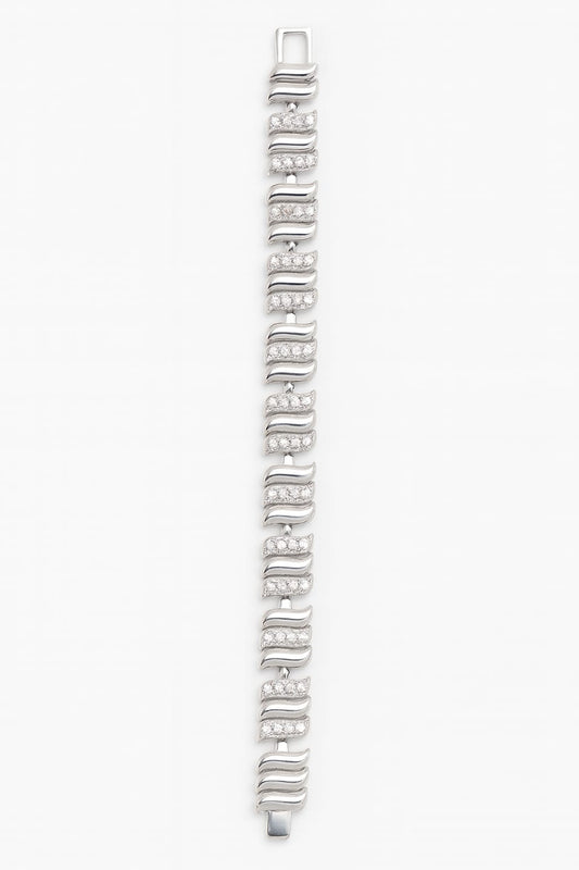 Sterling Silver Wavy Link Bracelet with Cubic Zirconia - Stainless steel & Tarnish Free by Zehnoor | Bracelets
