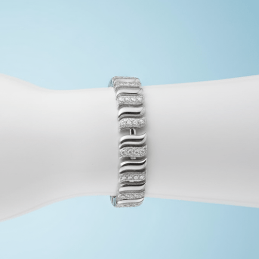 Sterling Silver Wavy Link Bracelet with Cubic Zirconia - Stainless steel & Tarnish Free by Zehnoor | Bracelets