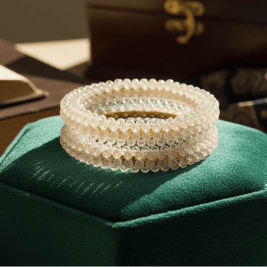 Two Clear Crystal Bead Bracelet Set - Stainless steel by Zehnoor | Bangles