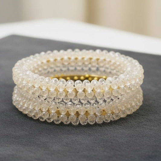 Two Clear Crystal Bead Bracelet Set - Stainless steel by Zehnoor | Bangles